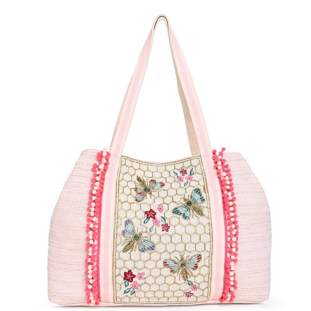 America & Beyond Natural Honey Bee Embellished Tote